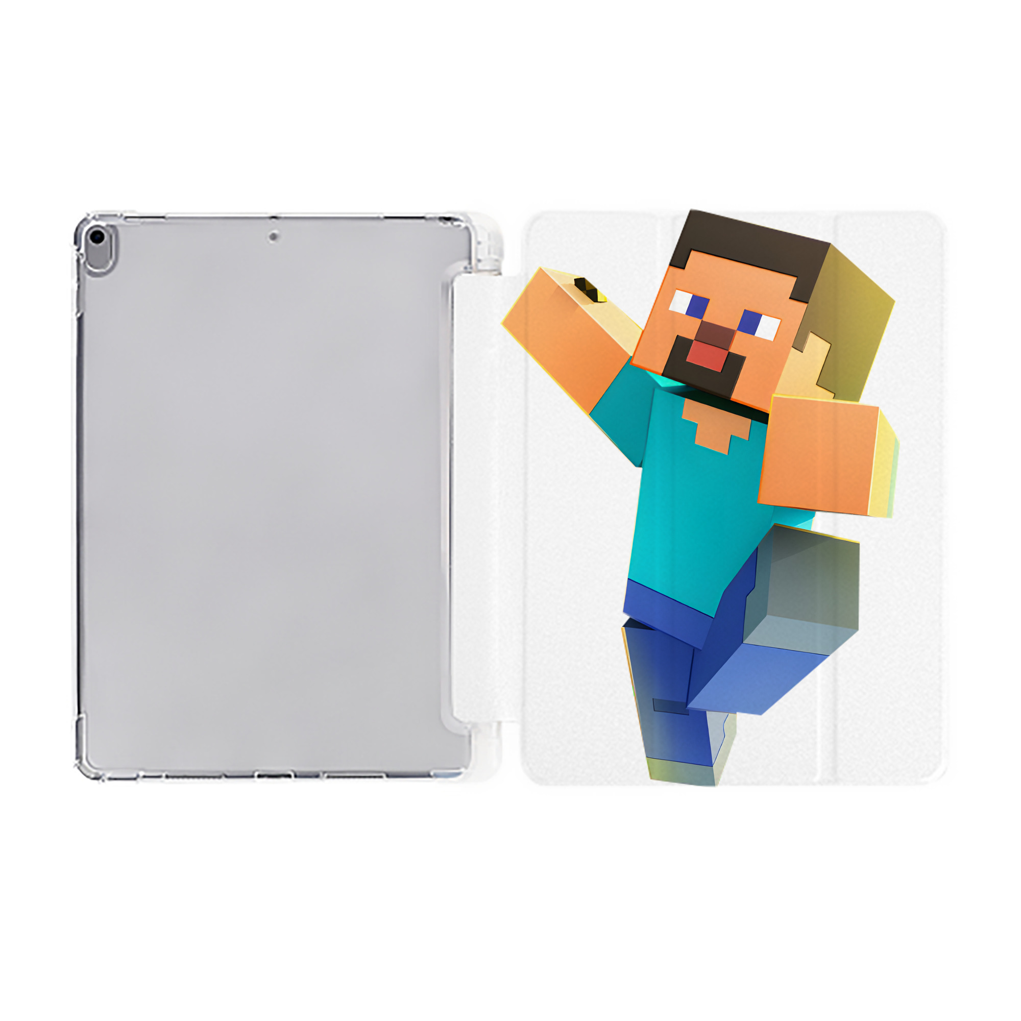 （画像用） マインクラフト ブロックの世界 Minecraft MC Block world IPad ケース ペン収納付き 三つ折りスタンド PUレザー×シリコン 対応機種9.5/10.5/10.9インチ
